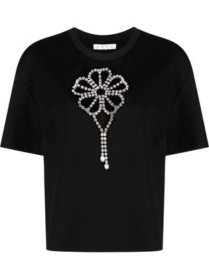AREA crystal-embellished flower detail T-shirt - Black
