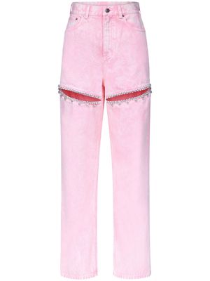 AREA crystal-embellished high-rise straight-leg jeans - Pink