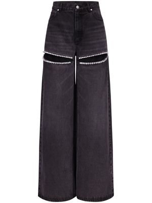 AREA crystal-embellished high-rise wide-leg jeans - Black