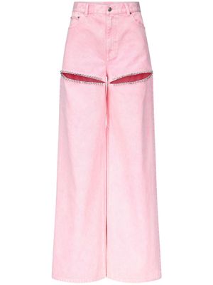 AREA crystal-embellished high-rise wide-leg jeans - Pink