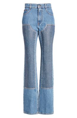Area Crystal Embellished High Waist Straight Leg Jeans in Medium Indigo