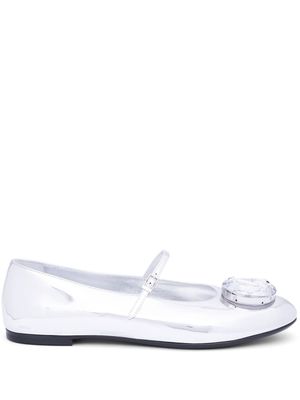 AREA crystal-embellished metallic ballerina shoes - Silver