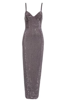 Area Crystal Embellished Ponte Jersey Gown in Charcoal