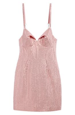 Area Crystal Embellished Ponte Jersey Minidress in Candy Rose
