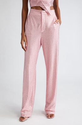 Area Crystal Embellished Ponte Jersey Straight Leg Pants in Candy Rose