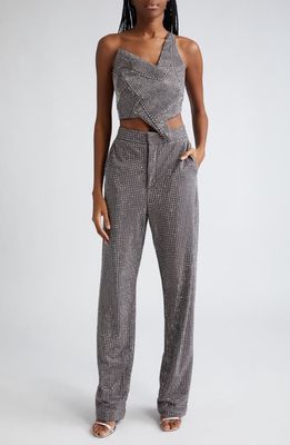Area Crystal Embellished Ponte Jersey Straight Leg Pants in Charcoal