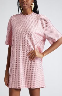 Area Crystal Embellished Ponte Jersey T-Shirt Dress in Candy Rose