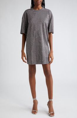 Area Crystal Embellished Ponte Jersey T-Shirt Dress in Charcoal