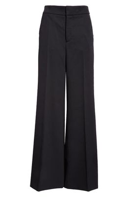 Area Crystal Embellished Stretch Wool Wide Leg Trousers in Black
