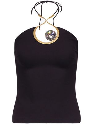 AREA crystal-emblished halter top - Black