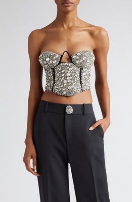 Area Crystal Embroidered Bustier in Black