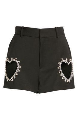 Area Crystal Heart Cutout Shorts in Black