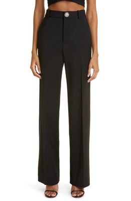 Area Crystal Pavé Button Stretch Wool Pants in Black