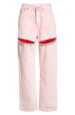 Area Crystal Slit Straight Leg Jeans in Powder Pink