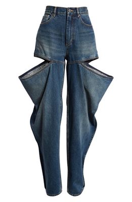 Area Crystal Slit Straight Leg Jeans in Vintage Indigo