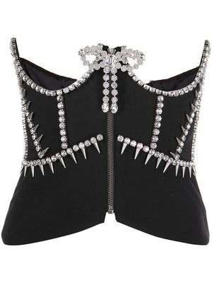 AREA Crystal spike embellished corset top - Black