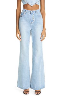 Area Crystal Spike Nameplate Bootcut Jeans in Light Blue