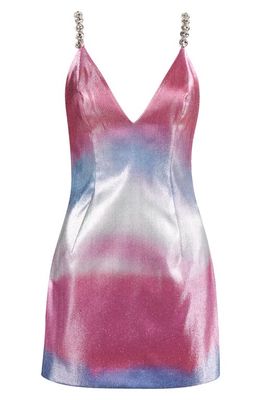 Area Crystal Strap Ombré Stretch Lamé Dress in Pink Multi