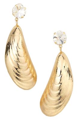Area Crystal Stud Mussel Clip-On Drop Earrings in Gold