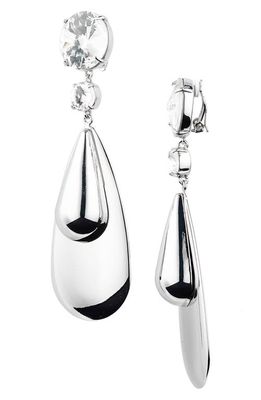 Area Crystal Teardrop Clip-On Earrings in Silver