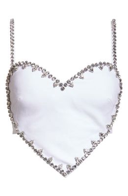Area Crystal Trim Heart Crop Top in White