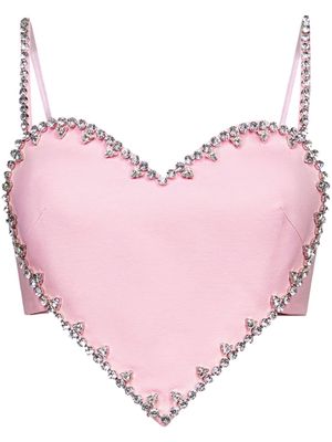 AREA crystal-trim heart crop top - Pink