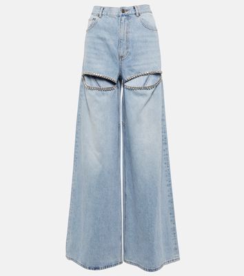 Area Cutout embellished high-rise wide-leg jeans