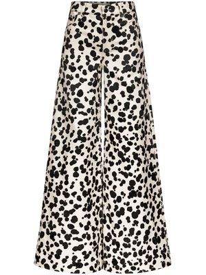 AREA Dalmatian-print wide-leg jeans - White