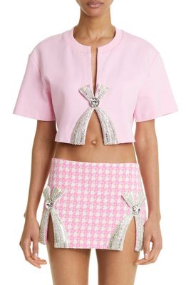 Area Deco Crystal Bow Crop Top in Pink