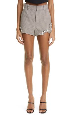 Area Distressed Crystal Detail Check Virgin Wool Shorts in Brown/Ivory
