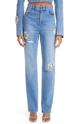 Area Distressed Crystal Detail Jeans in Light Indigo