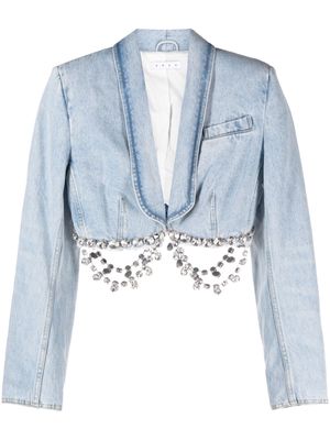 AREA embellished cropped denim jacket - Blue
