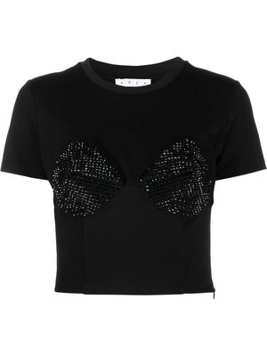 AREA embellished cup-detail cropped T-shirt - Black