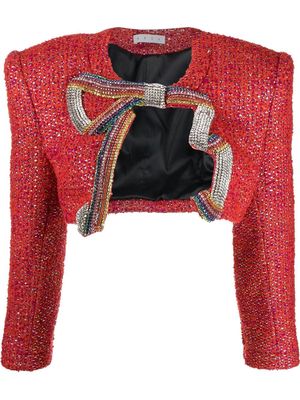 AREA embroidered crystal-bow cropped jacket