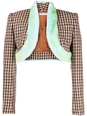 AREA faux-fur trim cropped jacket - Brown