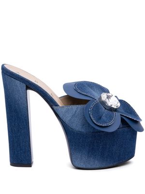 AREA floral-appliqué denim mules - Blue