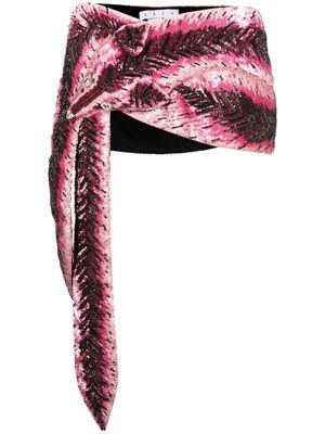 AREA Fox sequinned wrap mini skirt - Pink