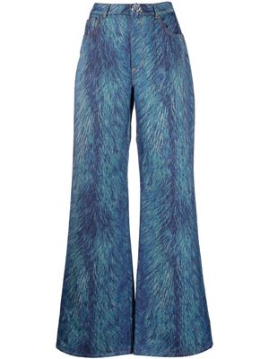 AREA fur-print wide-leg jeans - Blue
