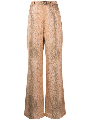 AREA fur-print wide-leg jeans - Brown