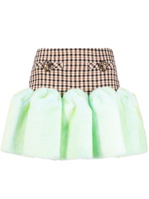 AREA Godet faux fur-trimmed mini skirt - Brown