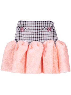 AREA Godet faux fur-trimmed mini skirt - Pink