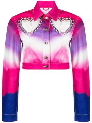 AREA Heart cut-out cropped denim jacket - Pink