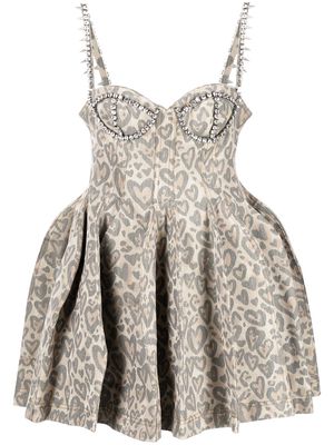 AREA Heart leopard-print dress - BROWN MULTI