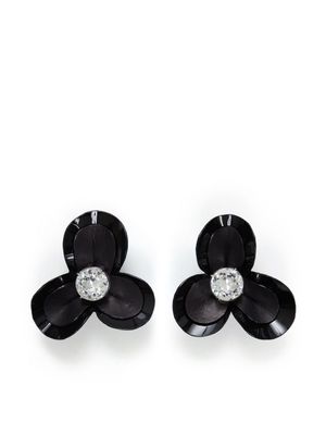 AREA leather flower stud earrings - Black