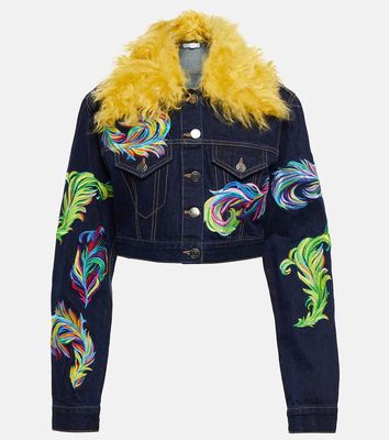 Area Mohair-trimmed cropped denim jacket