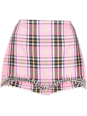 AREA plaid crystal-embellished skirt - PINK PLAID