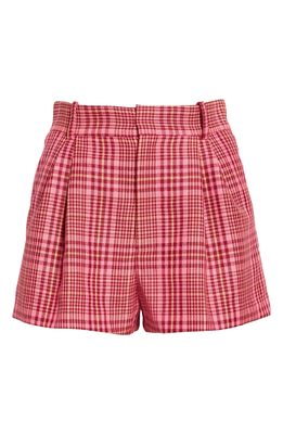 Area Plaid Cutout Virgin Wool Blend Shorts with Removable Crystal Nameplate in Pink/Yellow