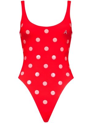 AREA polka dot-appliqué bodysuit - Red