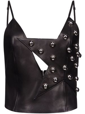 AREA polka dot-studs leather top - Black