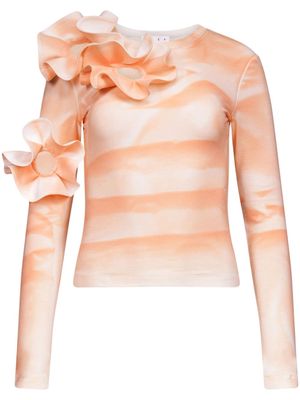 AREA ruffled floral-appliqué T-shirt - Pink